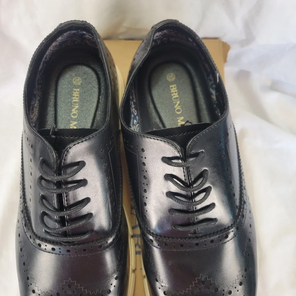 BRUNO MARCI GRANDWING Mens Black Wingtip Oxford Dress Shoes US 10